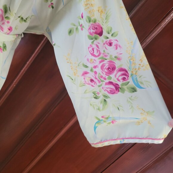 Vintage Oscar De Larenta Floral Robe Wrap Style With Waist Tie S-M Polyester - Picture 4 of 7